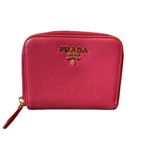 Authentic Prada Saffiano Leather Zip Coin Wallet | Pink